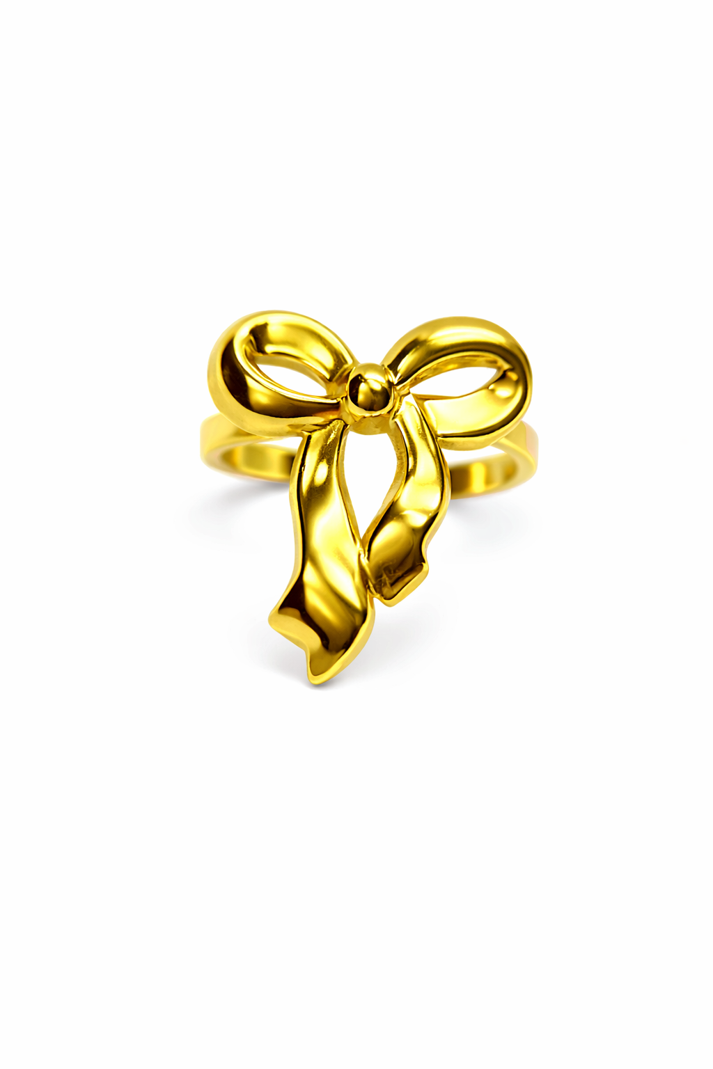 Gold bow-shaped ring on a white background by Zenva
