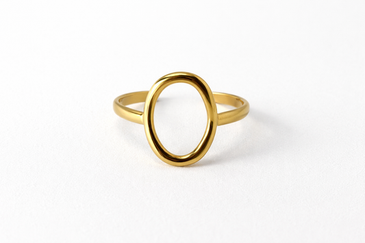 Gold ring with a circular design on a white background by Zenva