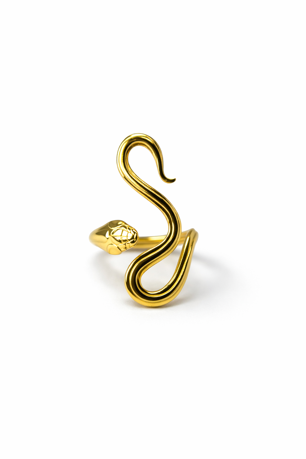 Gold snake-shaped earring on a white background by Zenva